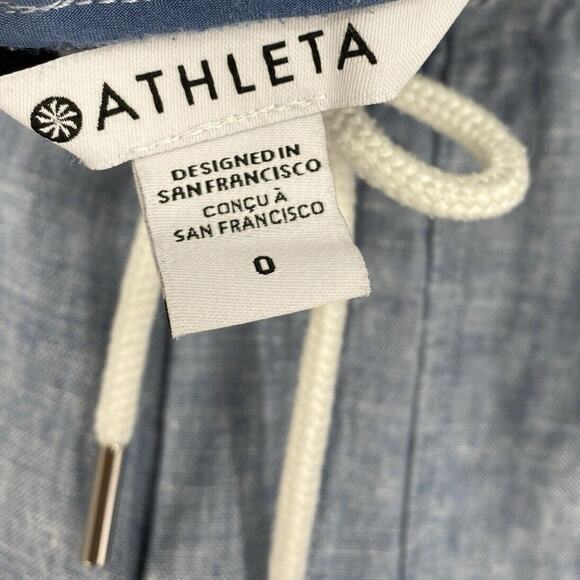 Athleta Cabo Linen Jogger Pants Size 0 Blue Chambray 530642 Resort Boho - Picture 12 of 12